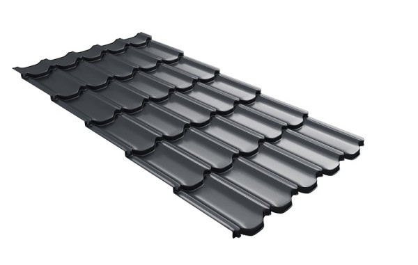 Металлочерепица квинта плюс с 3D резом 0,5 Satin RAL 7024 мокрый асфальт купить в Переславле-Залесском